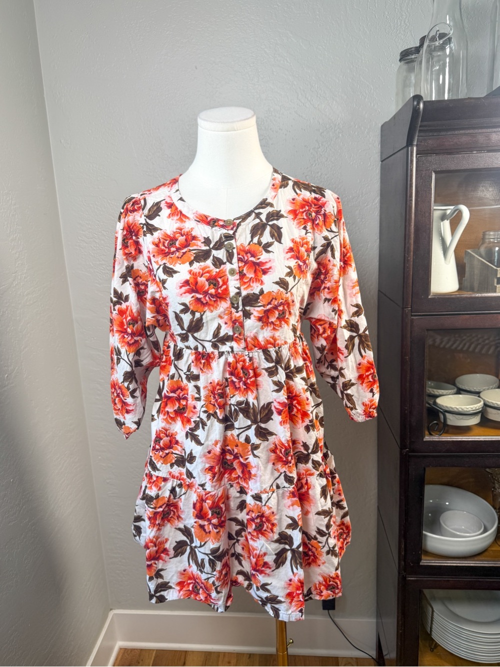Old Navy Girls Floral Tiered Dress Large 10-12 Cotton Rayon Boho Fall